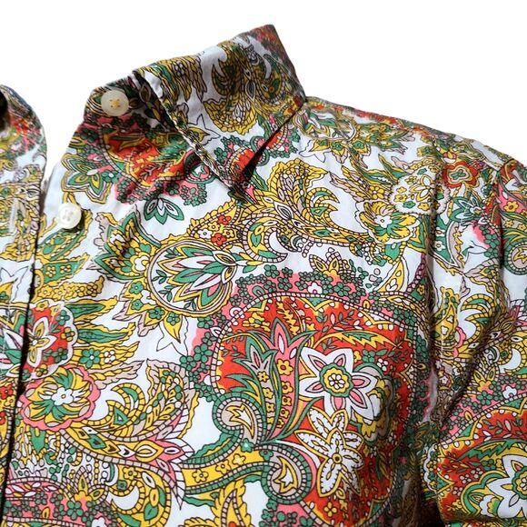 Talbots Paisley Button Up Shirt Sz 6 Classic Roll Tab Long Sleeve Multi Retro - Picture 2 of 11